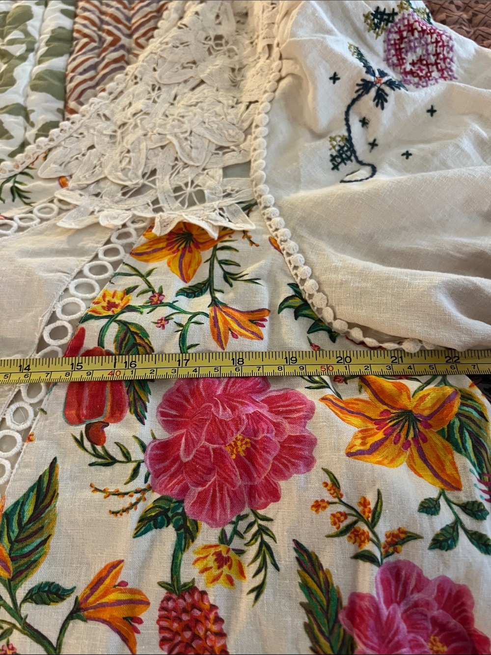 FARM Rio One-Shoulder Cream Floral Mini Dress with Pink & Green Accents - Picture 12 of 15